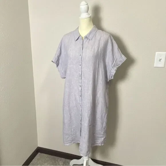 Tahari 100% Linen Short Sleeve Coastal Beachy Shirt Dress Women's Size 1X - Picture 9 of 14